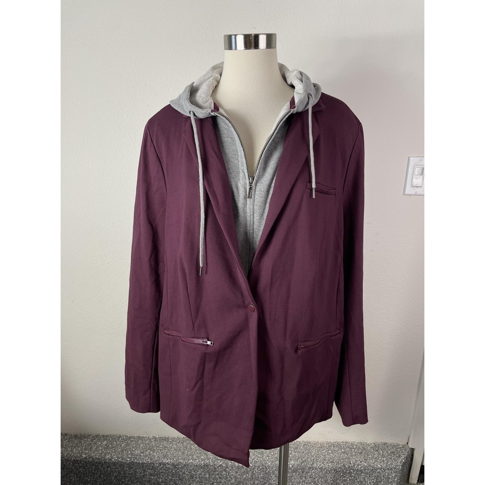 Torrid Blazer Womens 3 Purple Hooded Knit Inset Zip‎ Pockets Stretch Jacket